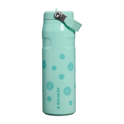Stanley 1913 Wild and Free Collection アイスフロー フリップストロー2.0 真空断熱ボトル 24 oz（約0.71L） in Teal Daisies | Front View