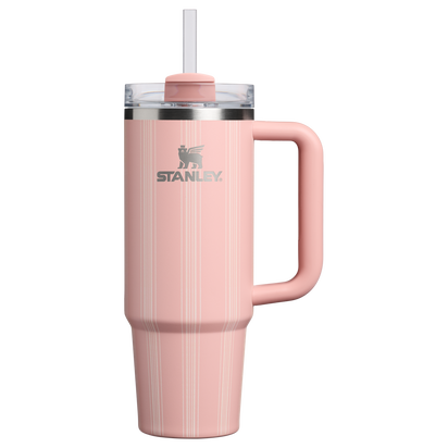 Stanley 1913 Picnic Collection クエンチャー H2.0 フローステート 真空断熱タンブラー 30 oz（約0.89L） in Peach Rose Picnic Stripe | Front View