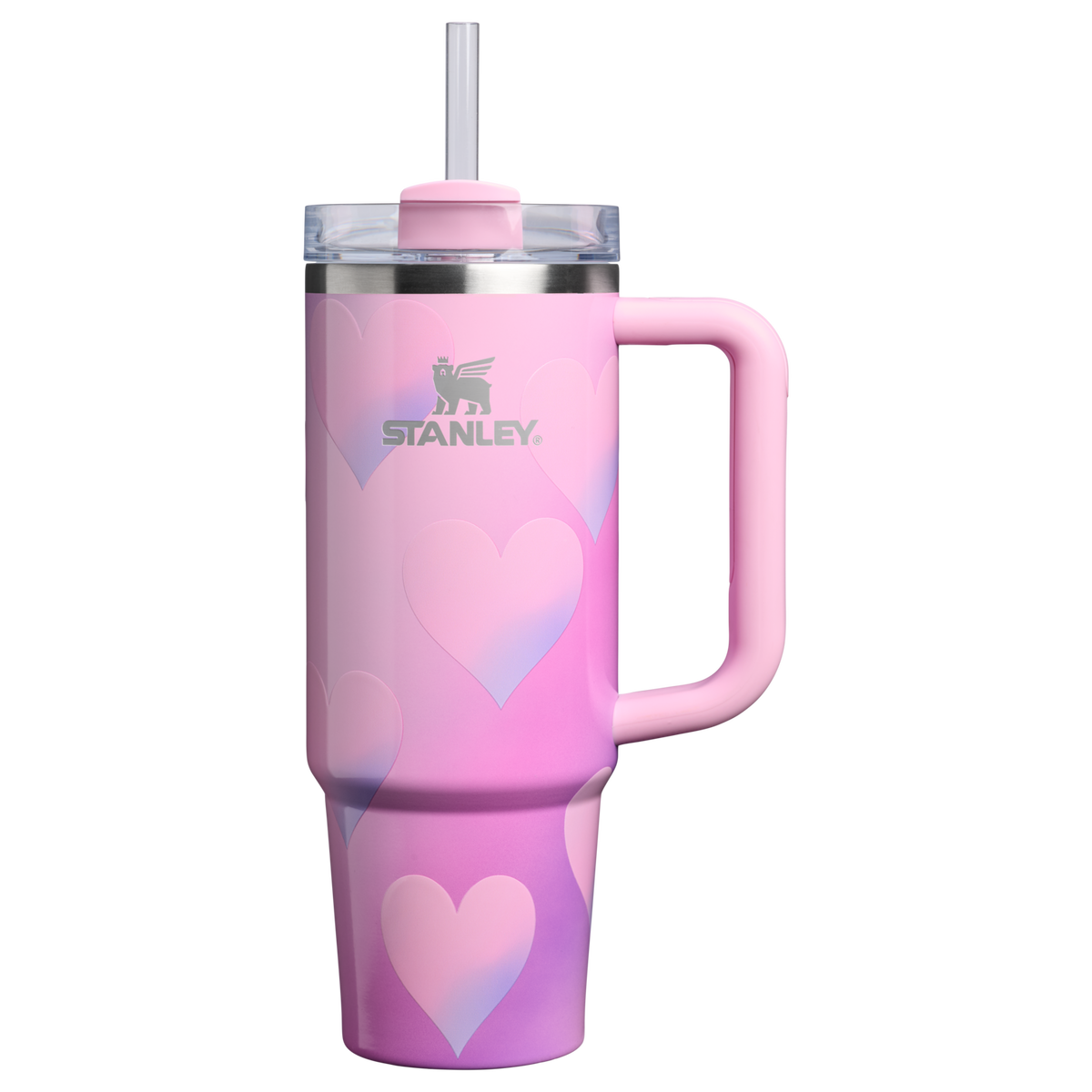 Stanley 1913 クエンチャー H2.0 フローステート 真空断熱タンブラー ハート 30 oz（約0.89L） in Powder Pink Heart Gradient | Front View