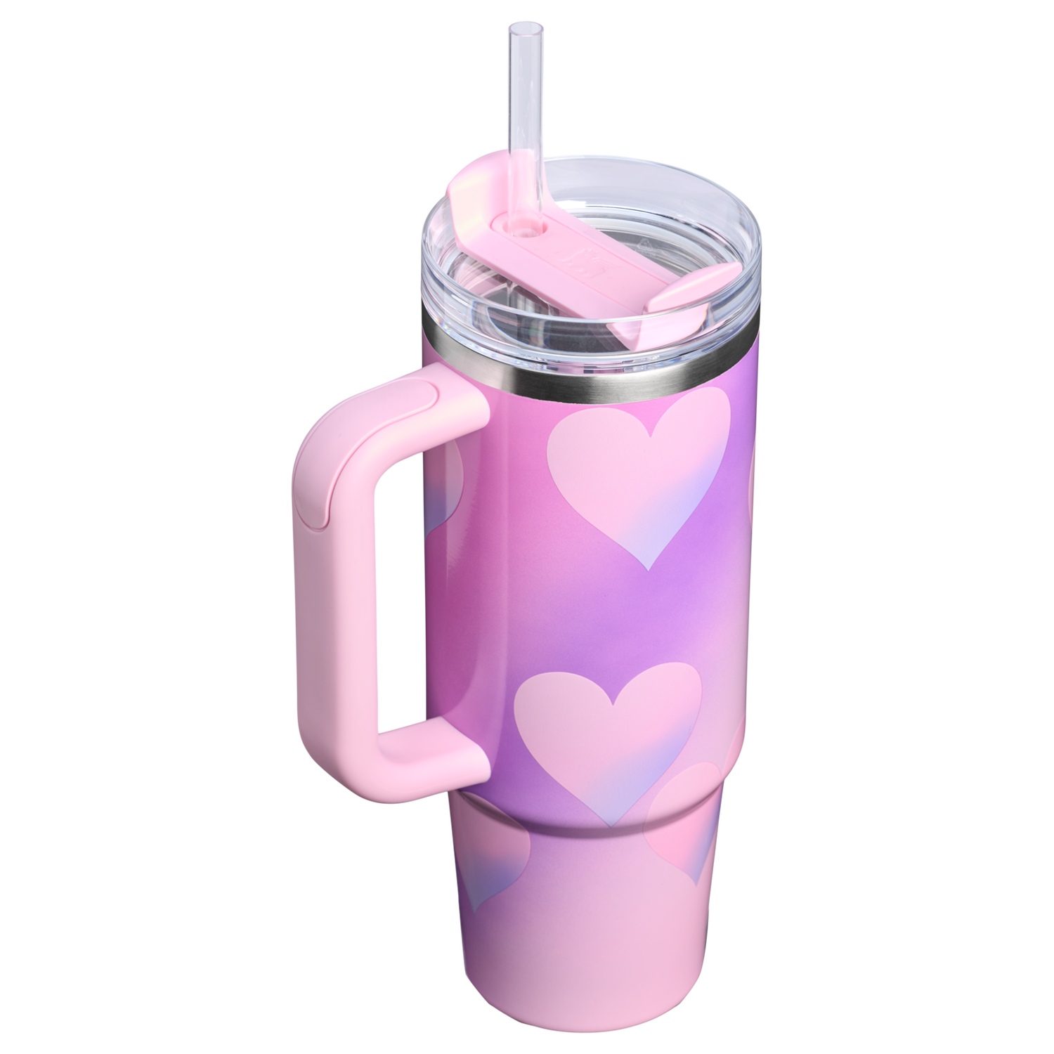 Stanley 1913 クエンチャー H2.0 フローステート 真空断熱タンブラー ハート 30 oz（約0.89L） in Powder Pink Heart Gradient | Front View