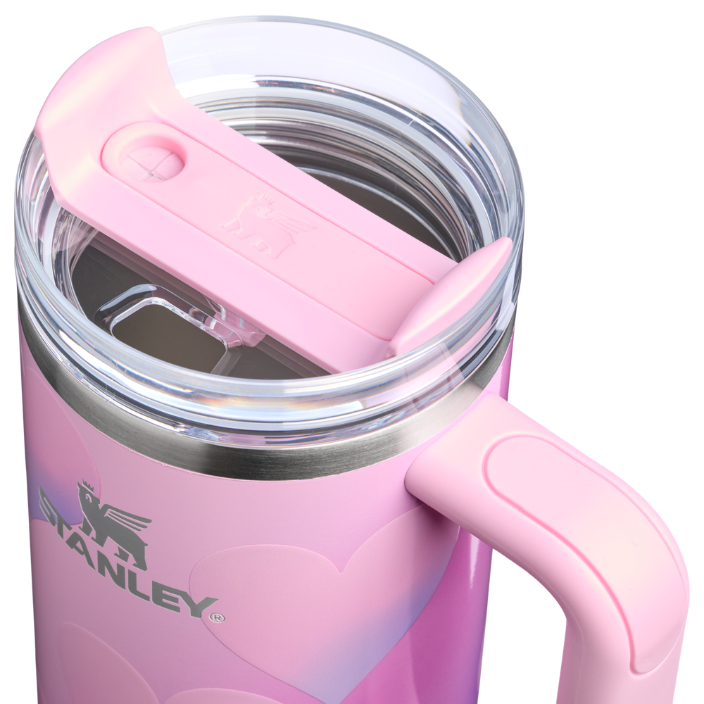 Stanley 1913 クエンチャー H2.0 フローステート 真空断熱タンブラー ハート 30 oz（約0.89L） in Powder Pink Heart Gradient | Lid Detailed View